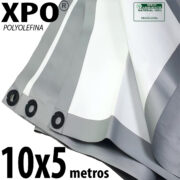 Lona: 10,0 x 5,0m Loneiro Xtreme XPO Poliolefina Premium Industrial Branca Prata Anti-Chamas Impermeável Ilhós soldado por Ultrassom a cada 50cm